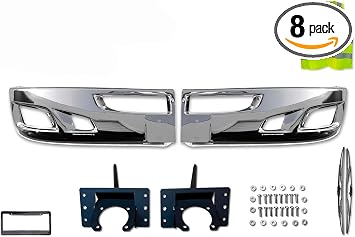 KOZAK Chrome PLASTIC Bumper Extension Corners Driver Left and Passenger Right Side Pair w/Brackets SET Compatible with Kenworth T660 PLUS Logo, Windshield Wipers, Frame License Plate, Vest