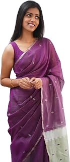 Women's Pure Spun Linen Cotton Saree Jamdani Saree With Attach Unstitch Blouse Piece