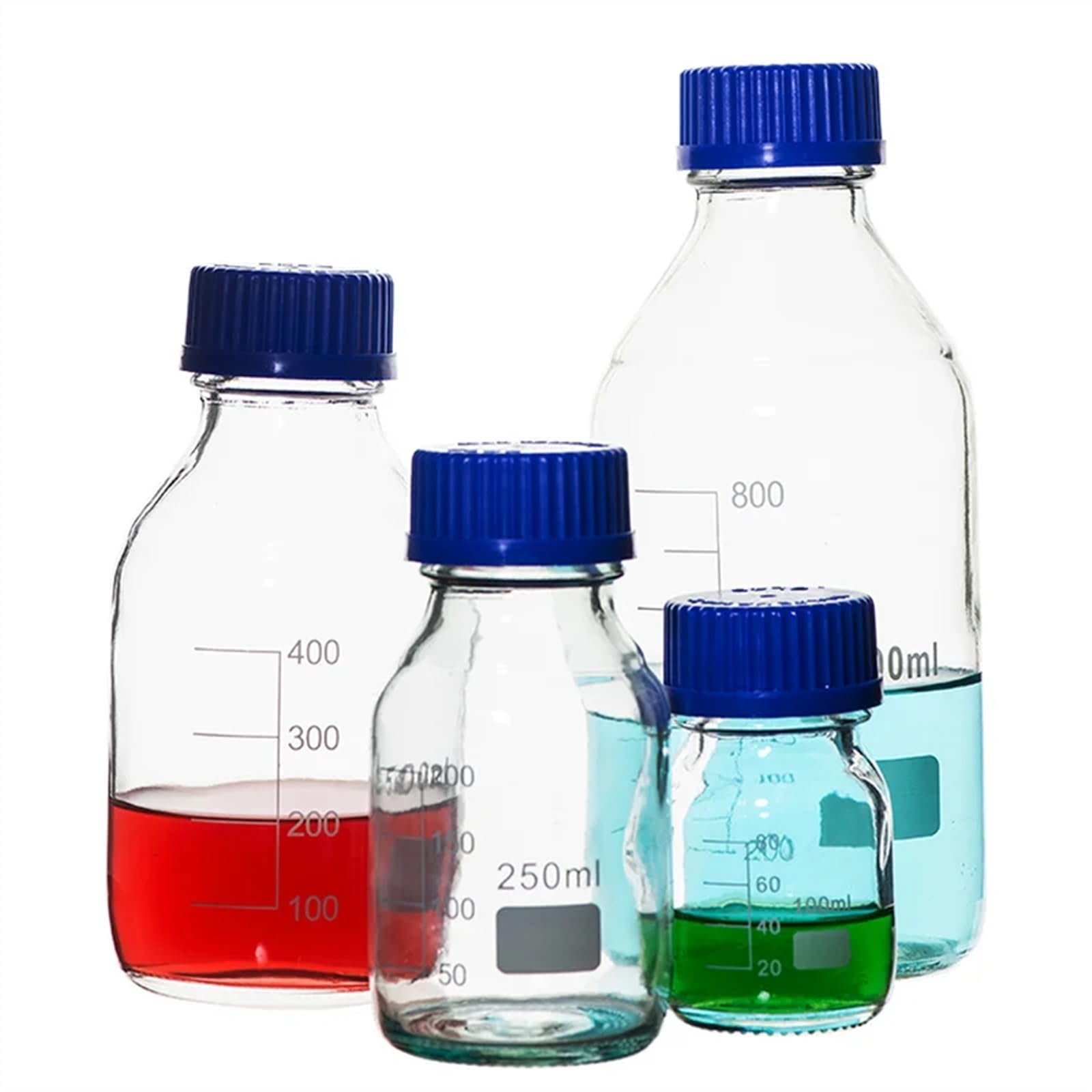 Butelka z szkłem borokrzemianowym， Butelka na odczynniki ze szkła laboratoryjnego z niebieską zakrętką, różne rozmiary, 50 ml–2000 ml(500ml)