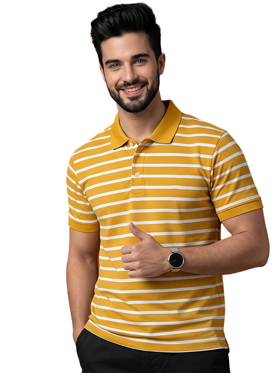 Men's Half Sleeves Striper Polo T-shirt-SS26STR202-picture-10