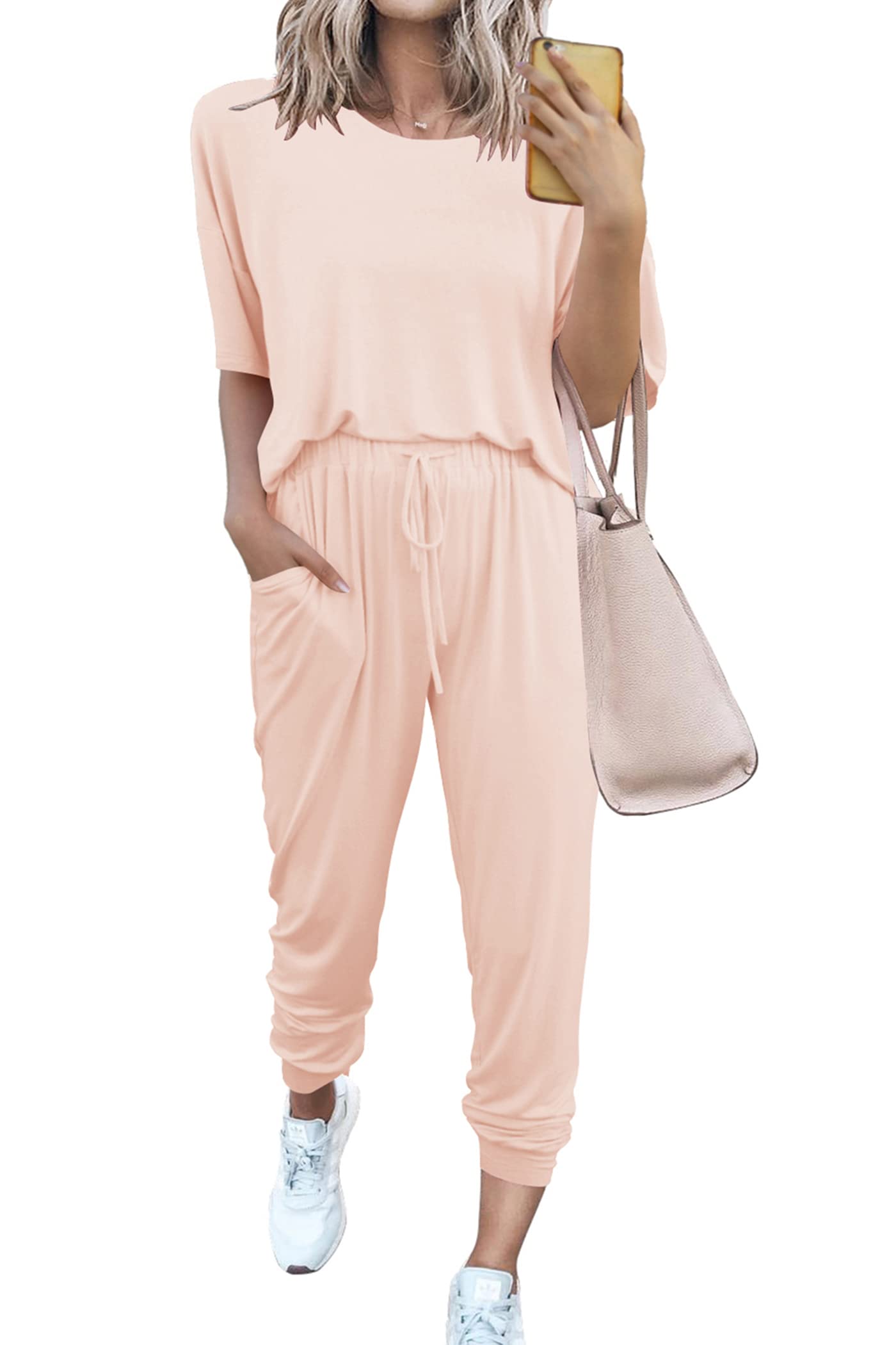 PRETTYGARDENWomen's Two Piece Lounge Sets 2025 Spring Summer Jogger Pants Vacation Outfits Travel Airplane Matching Clothes