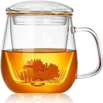 Pocarati Tea Infuser Mug Heat Resistant Glass Tea Cup 17.9 fl oz 520 ml, Infusion Mug Transparent Mug with Lid, Direct Flame, Microwave Safe, Tea Mug, Clear Cup, For Tea, Leaf Tea, Craft Tea, Tea Bags, Coffee