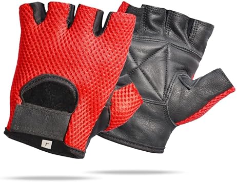 PRIME SPORTS C Leather MESH Fingerless Weight Lifting Exercise Gym Wheelchair Gloves Black/RED WLG-021