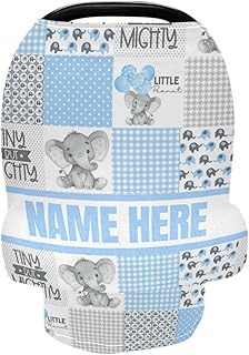 Personalized Cute Elephant Baby Car Seat Cover for Babies with Name, Custom Baby Car Seats Canopy for Boys and Girls, Nursing Breastfeeding Stroller Covers Infant Car Seat Blanket for Newborn