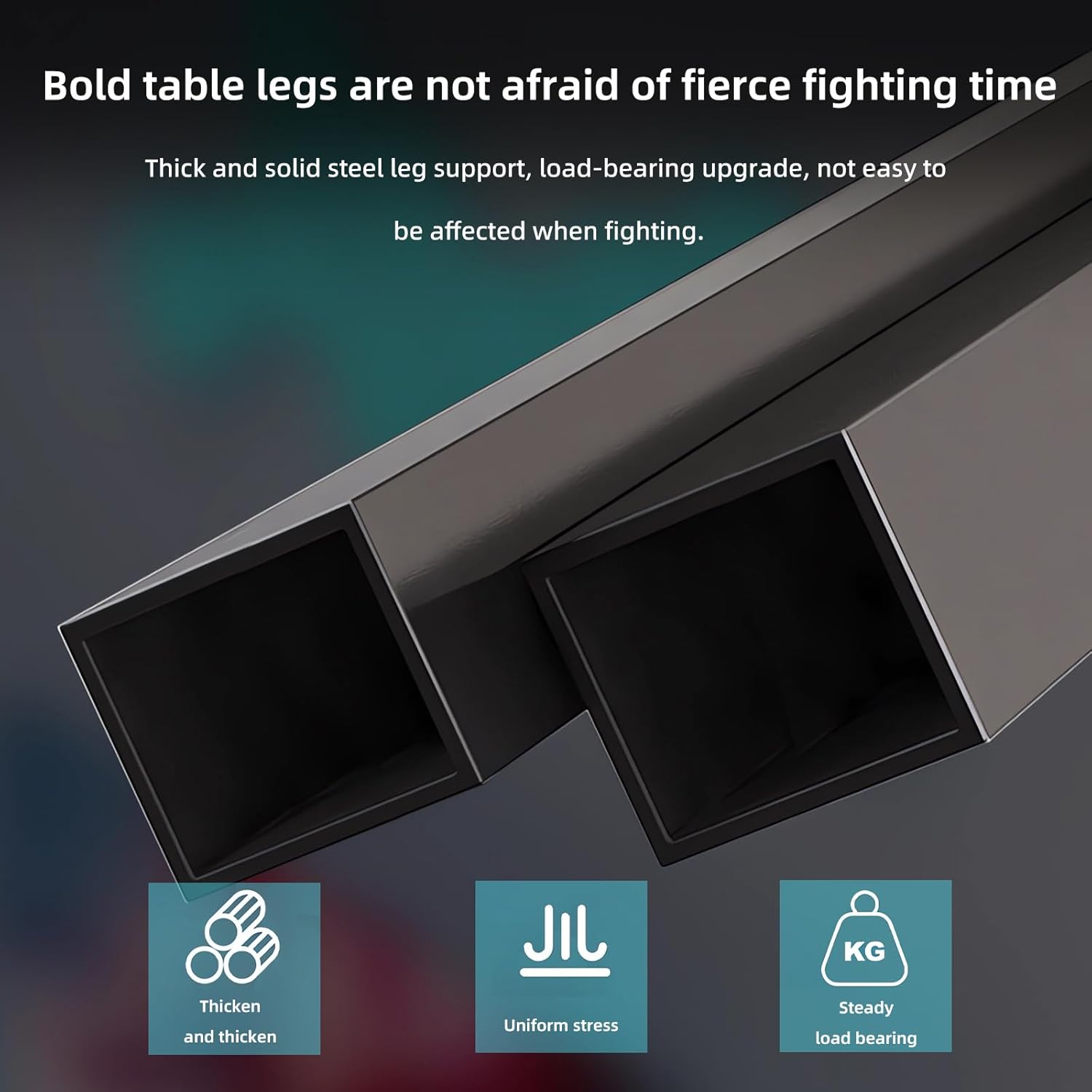 Close-up of DESINO desk's thick steel legs