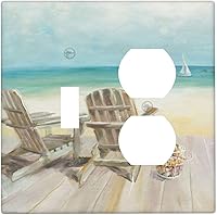 Vista 147 de Interruptor de Luz Cove Silla de Playa Paisaje Marino Océano Azul Placa de Pared de 3 Posiciones Placa de Interruptor de Luz Triple Palanca Costera