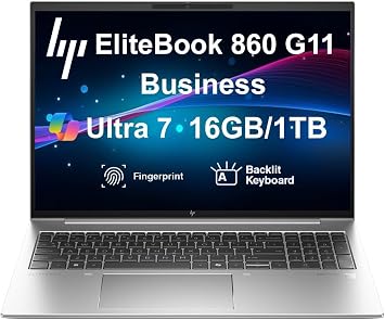 HP EliteBook 860 G11 Business Copilot AI Laptop 16.0" IPS FHD+ Display Intel Ultra 7 155U vPro, 16GB DDR5, 1TB SSD, Backlit KB, Fingerprint, 2 Thunderbolt 4, WiFi 6E, HDMI, Win 11 Pro