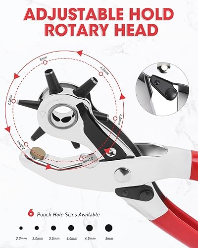 Miniatura 10 de KingTool Juego de perforaciones de cuero, perforador giratorio súper resistente, herramienta para hacer varios tamaños de agujeros