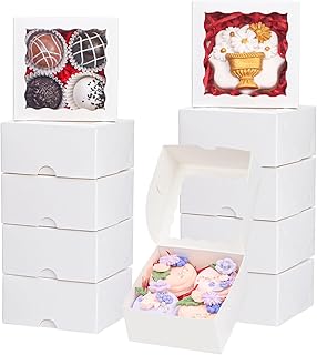 50-Count 4x4x2 Food-Safe Elegant White Bakery Boxes - Multi-Use Pastry & Treat Packaging for Cookies, Truffles & Wedding Favors (Stackable Gift Boxes for Cakes, Pies & Cinnamon Rolls)