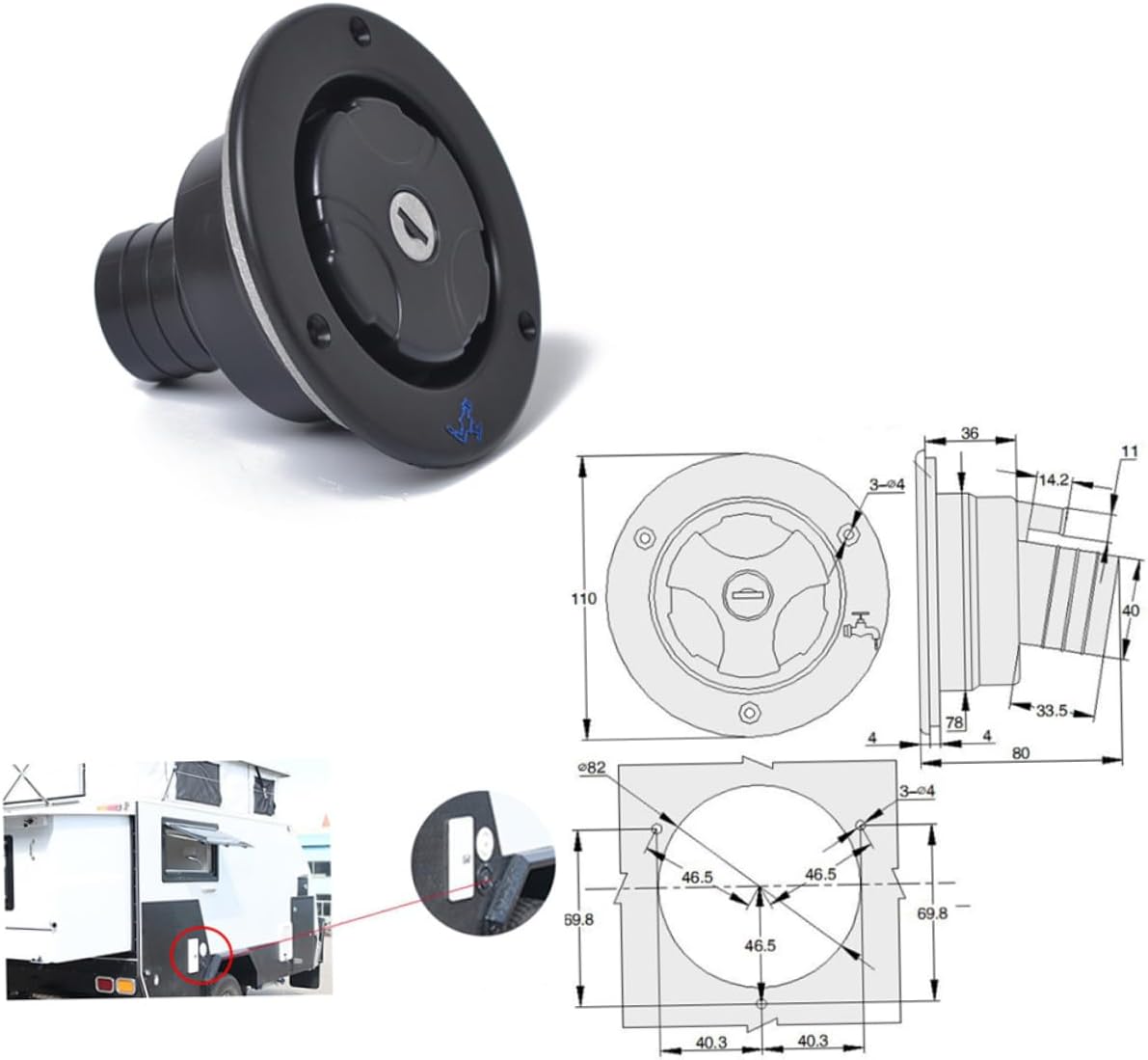 Replacement Gravity Fill Dish Hatch Lock Rv Accessory Lock Latch Leakproof and Secure for Trailer Black