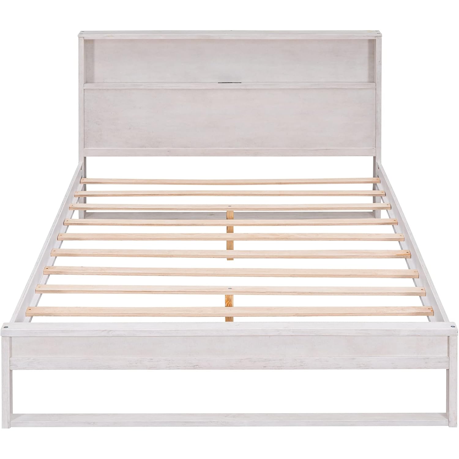 Wood Queen Bed Frames , Queen Size Platform Bed with Storage Headboard and USB