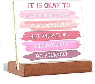 Mental Health Wooden Desk Decor - "It's Okay..." Inspirational Anxiety Relief Gift, Therapy Office Decor for Grounding, Perfect for Home, Classroom, School Therapist Table & Shelf Decoration 4x4 Inch
