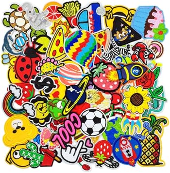 65 Pcs Assorted Embroidery Iron On Patches Sew on/Iron on Random Embroidered Patches Cute Cartoon Fabric Applique DIY Decoration Repair Holes Accessory for Clothes,Jeans,Backpacks,Jacket,Hats