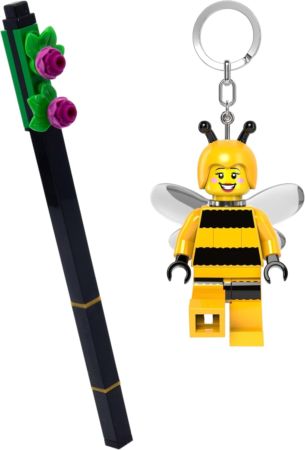 LEGO Bright Purple Botanical Pen Pal & Bumblebee Girl Keychain Light Bundle