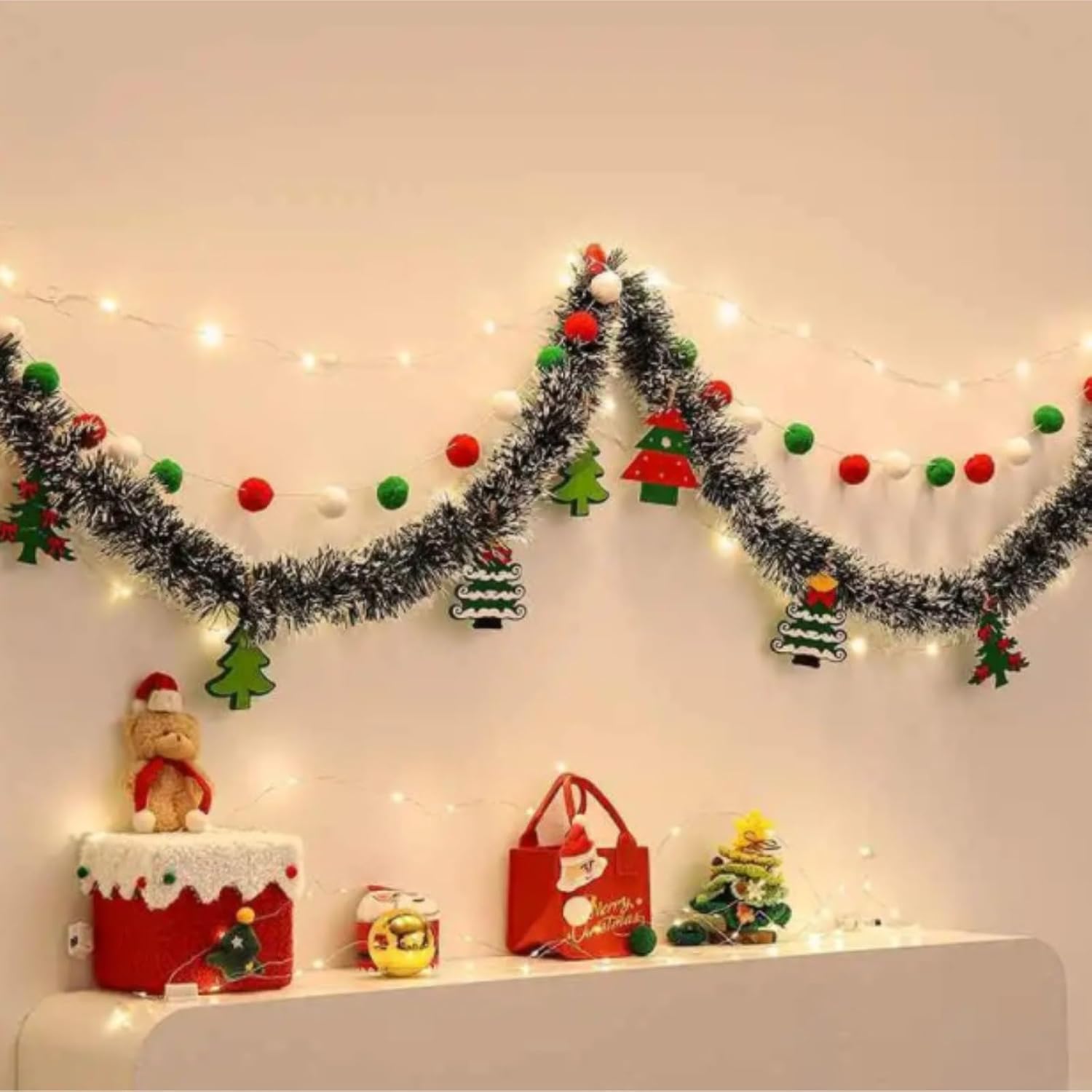 Tinsel Indoor Christmas Tinsel Garland for Decoration Winter Holiday New Year Party Supplies 2M Christmas Tree Garland(Dark Green,12pcs)
