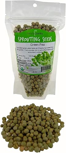 Handy Pantry Brand - Semilla orgánica certificada para germinar guisantes verdes secos  8 onzas  Guisante verde para brotes, plantación de jardín,