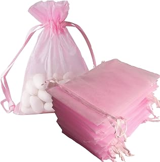 Organza Gift Bag 100 Pc Drawstring 5x7 inch Pink for Baby Shower,Girl Birthday,Party Favor,Wedding,Bridal Shower,Retirement,Bulk Sheer Fabric Mesh Goodie Glitter Packing Sachet for Jewelry,Candy