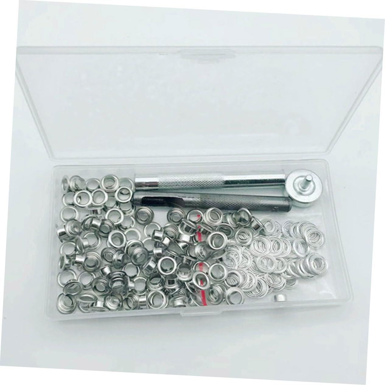 TEHAUX DIY Craft Tool Kit 100 Sets 6mm Eyelets Metal Grommets 3 Installation Tools Easy Storage Box