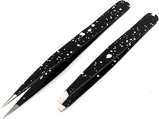 Tweezers for Ingrown Hair, Precision Slant Tweezers and Pointed Eyebrows Tweezer Set Stainless Steel Eyebrow Plucking 2 Pieces (Black & White) By G.S Online Store