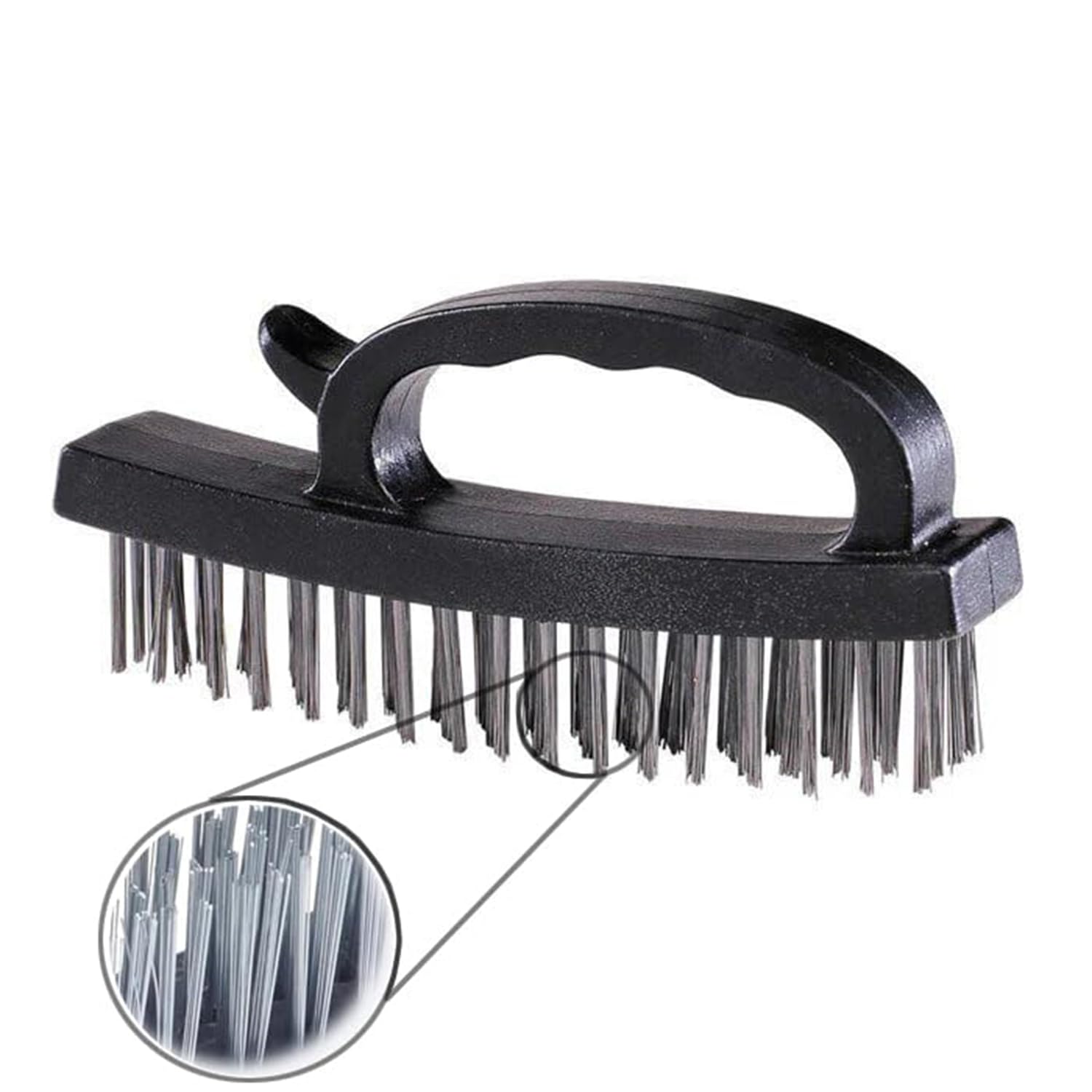 Yiki Wire Brush With Ergonomic Handle 4-Row Carbon Steel Brush Heavy Duty For Rust And Dirt Removal Multi-Function For Cleaning Roof Tiles, Bbq, And Paint Removal On Stone Walls Size 4
