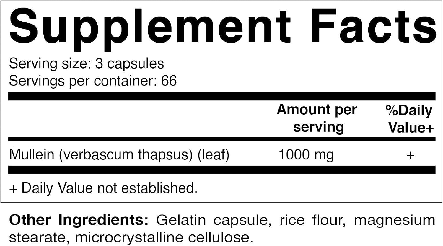 Vitamatic Mullein Leaf 1000mg per Serving - Supports Healthy Respiratory, Bronchial & Immune Function - 200 Capsules