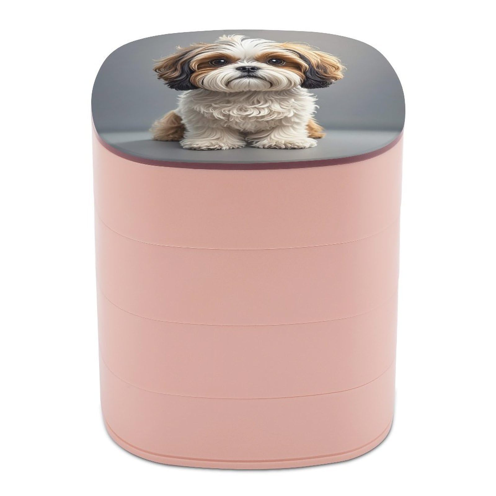 VstaDank Shih Tzu Dog Jewelry Box 360° Rotatable Jewelry Organizer 4 Layers Jewelry Case with Lid Fashion Portable Earring Holder for Bracelets Rings Bracelets Vanity