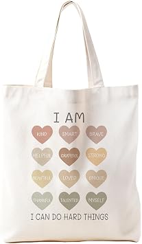 I Can Do Hard Things Tote Bag, Positive Affirmations Canvas Tote Bags for Women, Inspirational Motivational Gifts for Women, Reusable Grocery Bags Shopping Bags