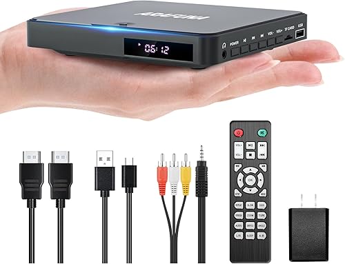ARAFUNA Mini reproductor de DVD, HDMI pequeño reproductor de DVD para TV con todas las regiones, 1080P HD compacto pequeños reproductores de