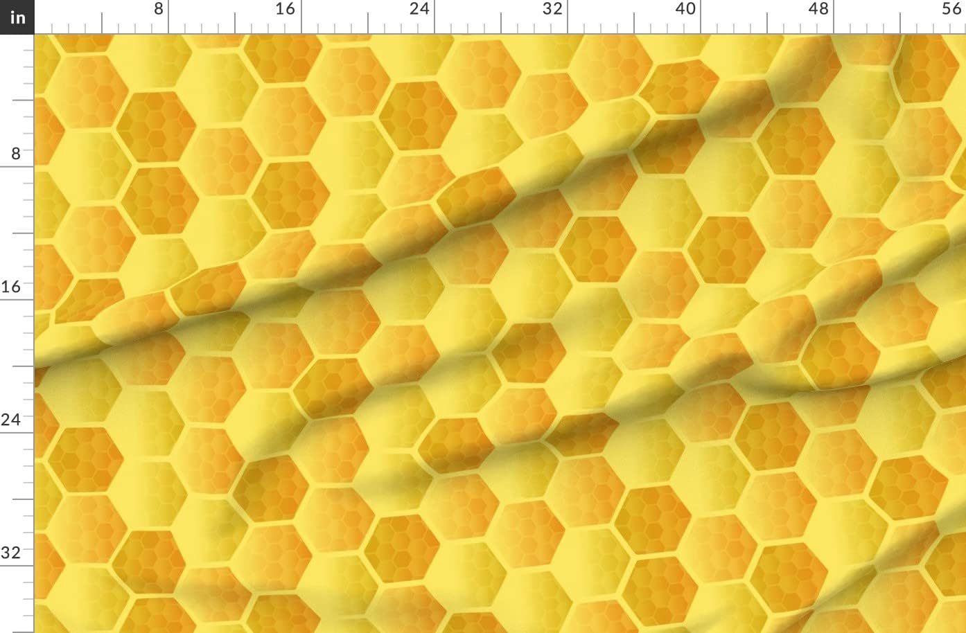 Spoonflower Fabric - Honeycomb Hexagon Honeybee Yellow Geometric Insect Bugs Pollinator Printed on Organic Cotton Sateen Fabric by The Yard - Sewing Quilting Apparel Home Decor