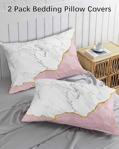 Miniatura 3 de Fundas de almohada de tamaño estándar de color rosa mármol, 2 paquetes de fundas de almohada suaves para cama, fundas decorativas para sofá de