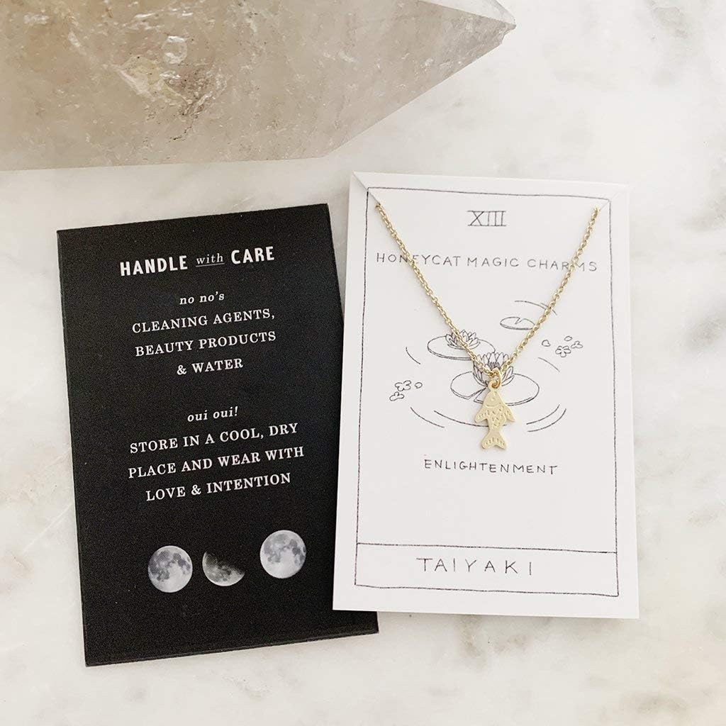 Honeycat Magic Charm Taiyaki Fish Necklace in Gold, Rose Gold, or Silver | Minimalist, Delicate Jewelry