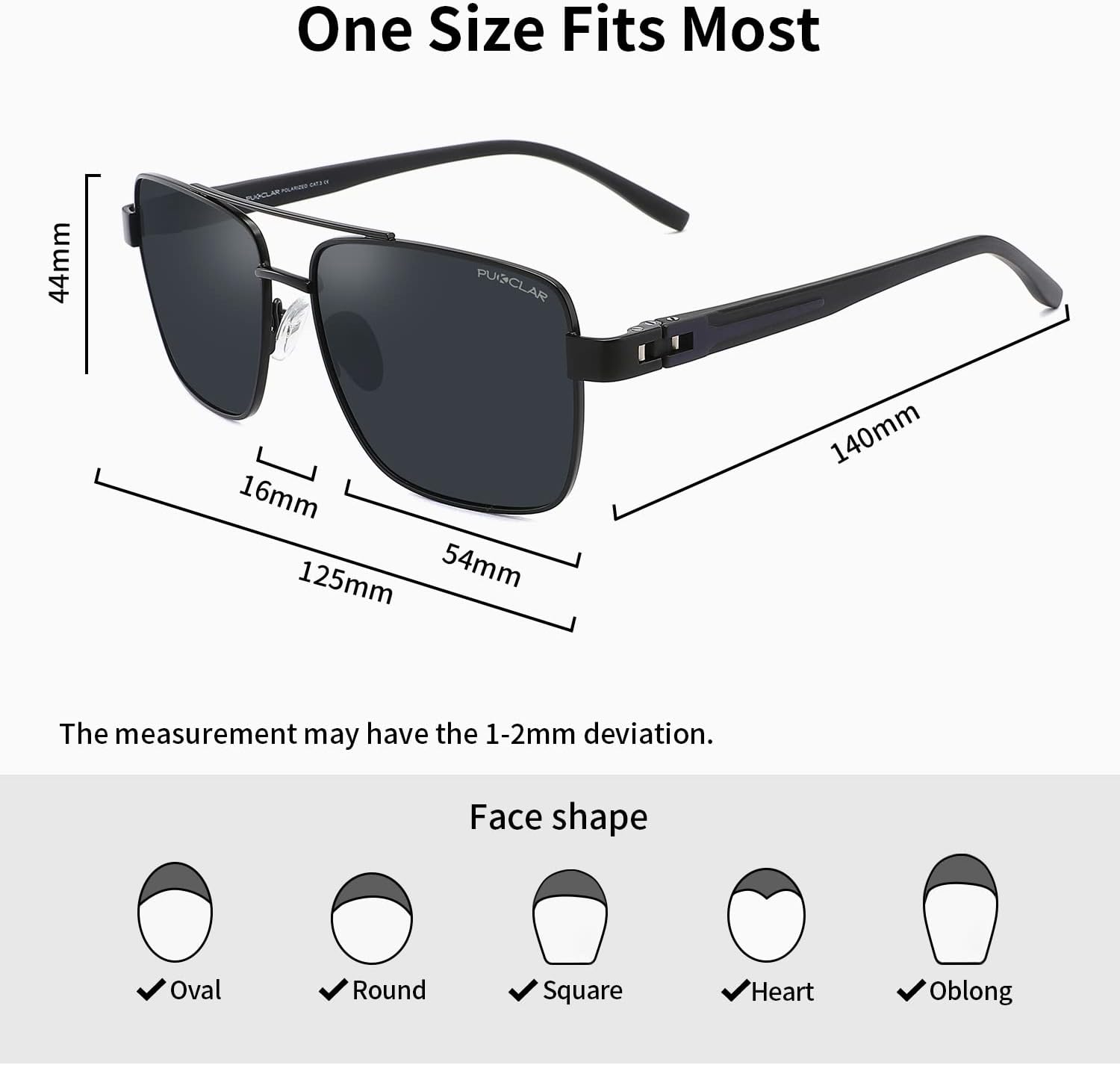 PUKCLAR Pilot Men Polarized Sunglasses Lightweight Rectangular Sunglasses for Man Women with