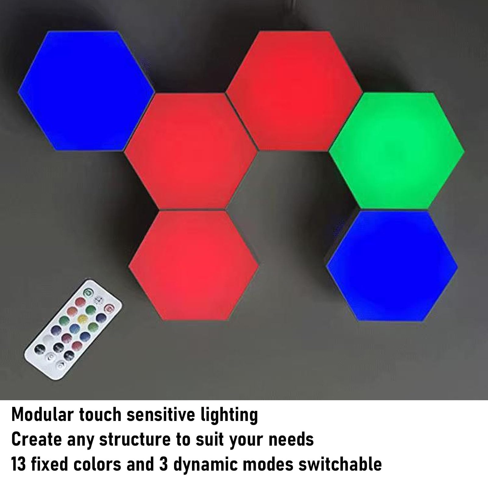 Topiky Applique Murale Hexagonale Télécommandée, Smart Touch Sensible DIY Géométrique Modulaire Assemblé RVB LED Lumière Colorée avec Alimentation USB, 12 Ensembles de Panneaux Muraux