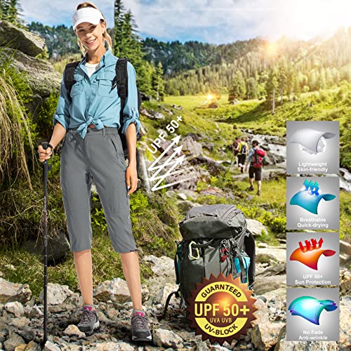 Linlon Women's Quick Dry Cargo Shorts,Outdoor Casual Straight Leg Capri Long Shorts For Hiking Camping Travel (Grey, 14) #TOP5