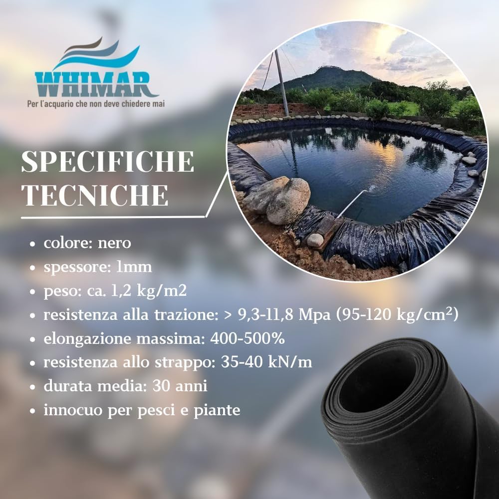 Whimar Telo in EPDM Nero Stabilizzato UV Spessore 1mm per Laghetto o Stagno - Made in Germany (4,5 x 6 mt 1mm)