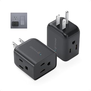 TROND Multi Plug Outlet Extender 2 Pack - Horizontal Electrical Wall Outlet Splitter, 3 Way Plug Extension Outlet Adapter, Multiple Plug Extender for Home Office Cruise Ship Essentials, Black