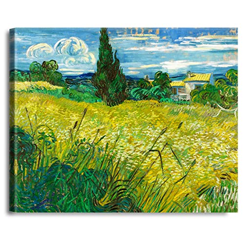 A&T ARTWORK Green Wheat Field with Cypress by Vincent Van Gogh. The World Classic Art Reproductions, Giclee Canvas Prints Wall Art for Home Decor,30x36x1.5 inches