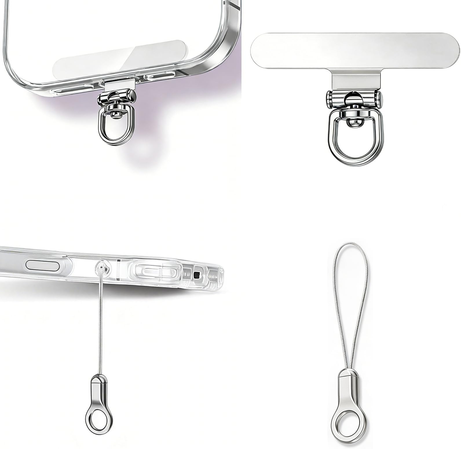 Phone Tether Tab & Cell Phone Charms Split Ring Strap 360° Swivel Clip Ultra Thin Stainless Steel Universal Lanyard Patch Cords DIY String for All Phone Cases Hanging USB Drive Keychain Accessories
