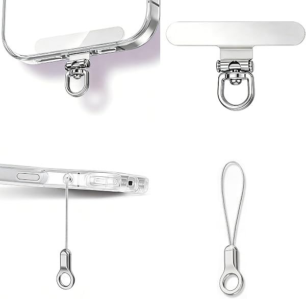 Phone Tether Tab & Cell Phone Charms Split Ring Strap 360° Swivel Clip Ultra Thin Stainless Steel Universal Lanyard Patch Cords DIY String for All Phone Cases Hanging USB Drive Keychain Accessories - 1