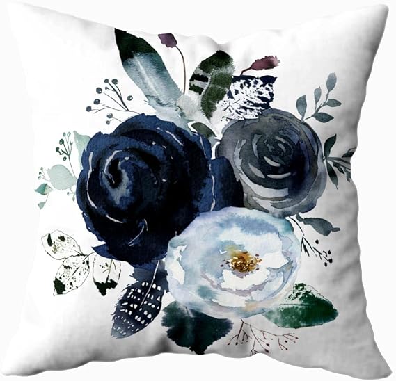 EMMTEEY Black Grey White Roses Watercolor Floral Pillow Covers