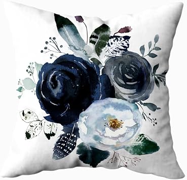 EMMTEEY Black Grey White Roses Watercolor Floral Pillow Covers