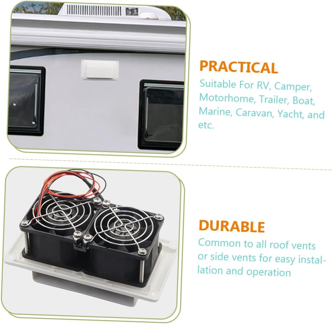 Rv Vent Fan 12v 15w Side Exhaust Air Ventilation Fan for Motorhome Camper Trailer with 4.84x6.42 Inch Opening, Automotive Ventilation Accessory for Travel and Outdoor Use