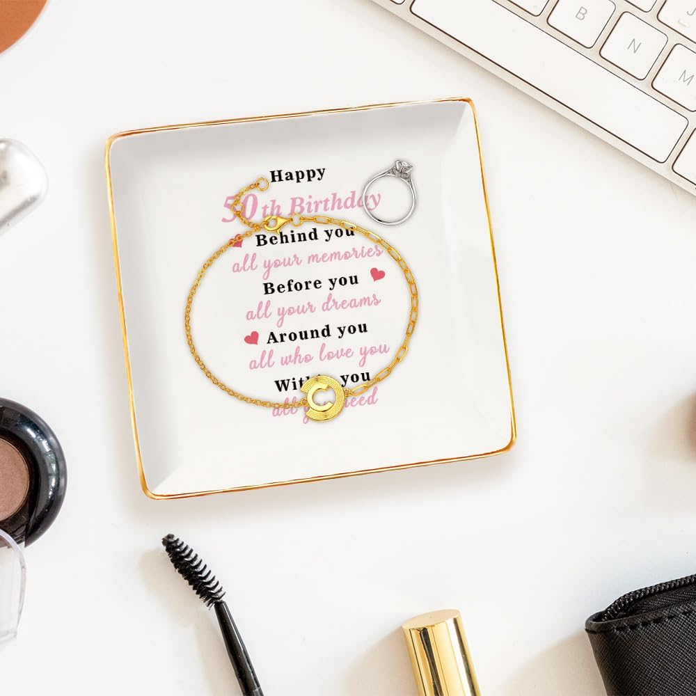 Bicfuiot 50th Birthday Gifts for Her,Mom Grandma Wife Nana Nanny Girlfriend Mother 50th 50 years old Birthday Gifts for Women Female Friendship from Daughter Husband Jewelry Dish Tray Trinket Dish image 4