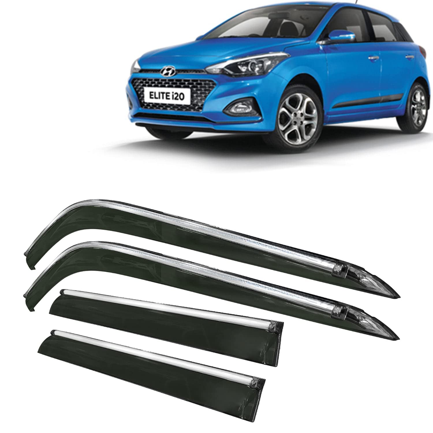 Kingsway Car Wind Deflectors Rain Guard Door Visor with Chrome Lining ...