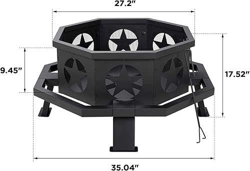 Miniatura 6 de Fogatas para exteriores de 35 pulgadas, hoguera octogonal de leña, hoguera resistente para patio, jardín, campamento, playa