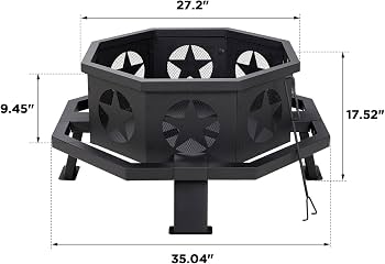 fissfire 35 inch Fire Pit, Outdoor Wood Burning Fire Pit Octagonal