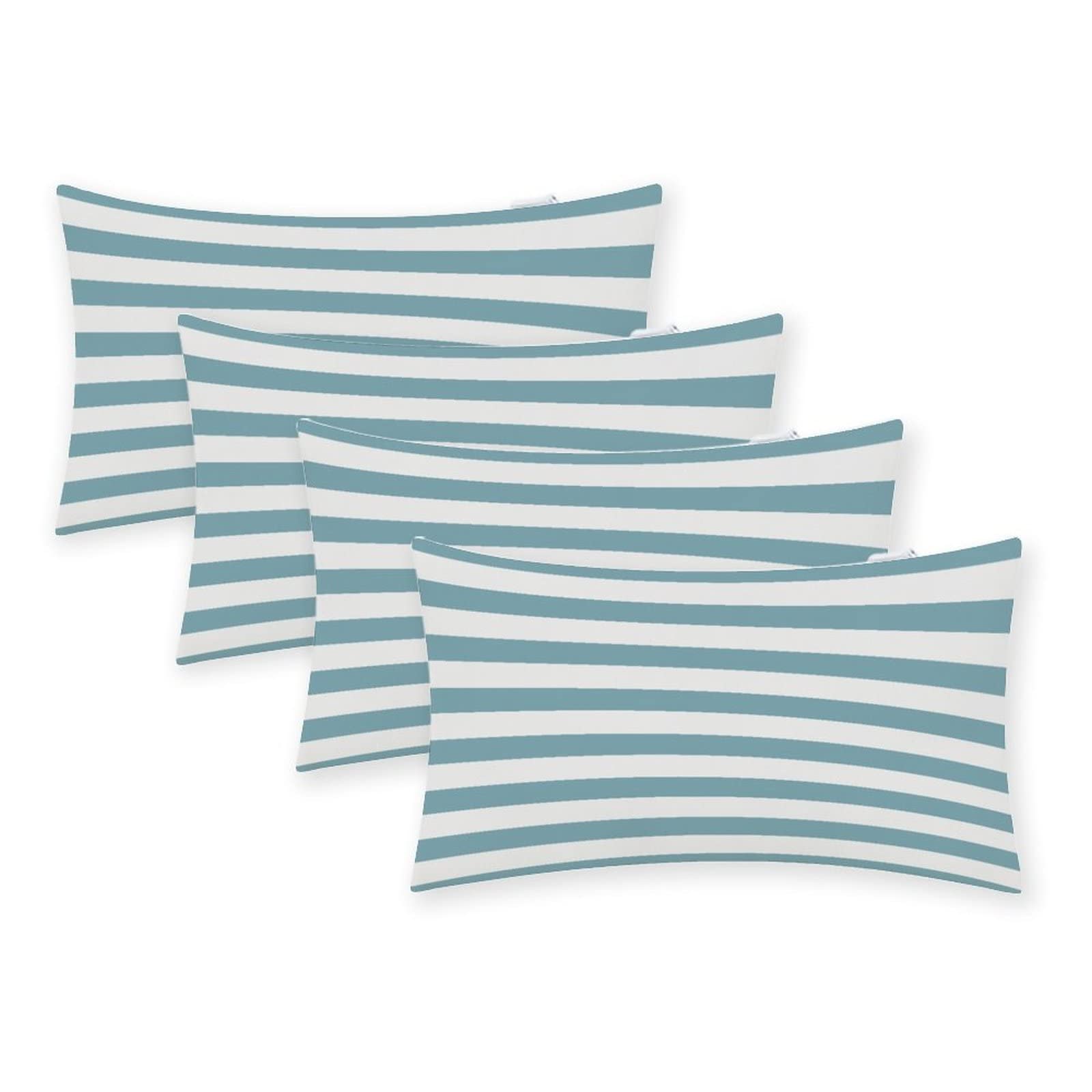 Horizntal Teal and White Striped Line Outdoor Pillows Cover,Lumbar Pillow Covers 14x24,Waterproof Throw Pillow Covers Set of 2 for Outoodrs Patio Garden Couch Balcony