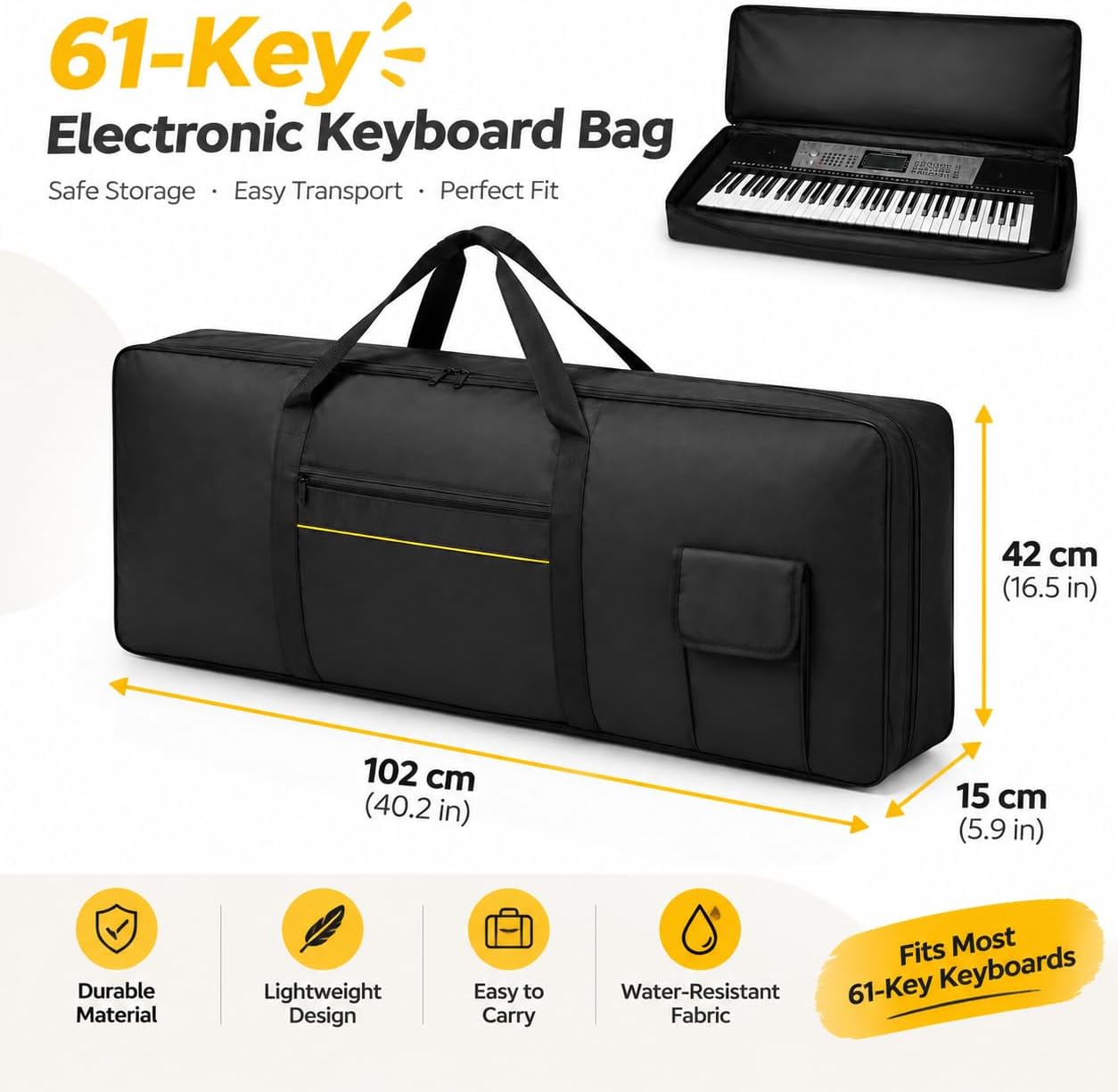 BADCRIS Keyboard Tasche 61 Tasten Wasserdicht102x42x15cm Gepolstert Schwarz - Détails et caractéristiques