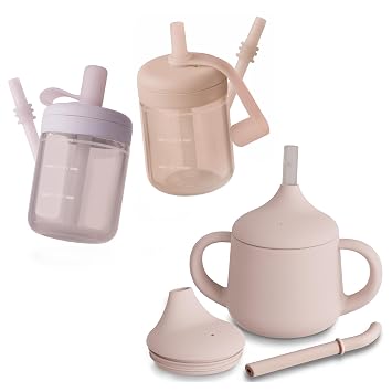 Moonkie Baby Straw Cup & Silicone Sippy Cup Set | 5oz & 4oz Toddler Training Cups | BPA-Free, Drop-Proof, Food-Grade Silicone | 3-Stage Sippy Cups for Infants & Toddlers | Baby Led Weaning, 2-Pack