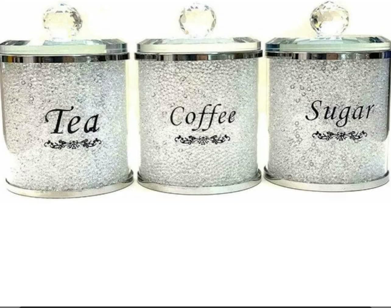 White Diamond Crushed Crystal Tea Coffee Sugar Storage Containers In